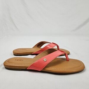 UGG Leather Sandals 7.5 Womens Logo Comfort Everyday Flip Flop Pink Melon